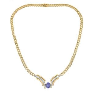 4.79 Ct. tw. Tanzanite & Diamond V Shape Necklace 14K